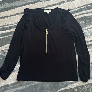 Michael Kors black womens blouse with gold zipper size large